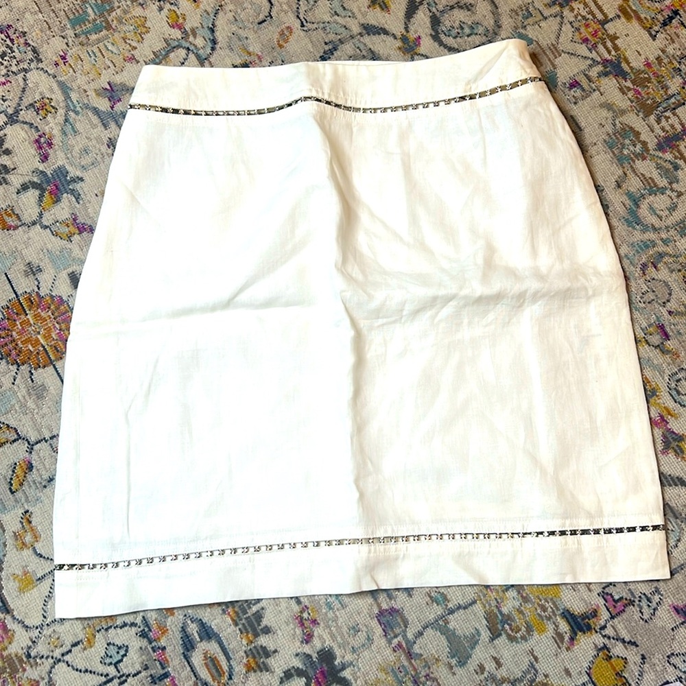 Escada Linen and Swarovski Crystal Skirt size 40 (approx US 10) color white